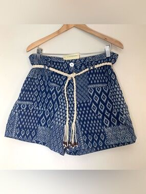 NWT Sundance Patchwork Multi-Patterned Indigo Print Shorts Women’s Size 12 Boho